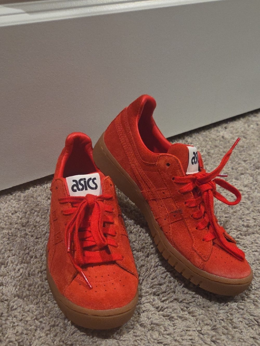 Womens Asics Red Suede Sneakers with Gum Outsole